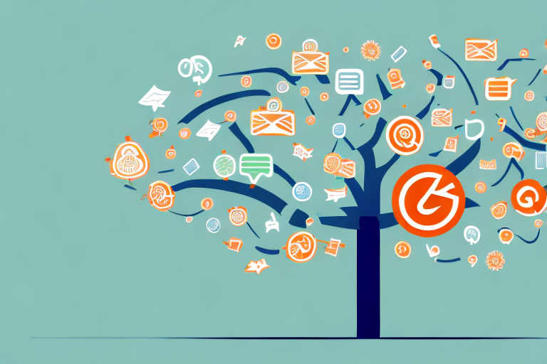 A flourishing tree with various digital marketing icons such as email
