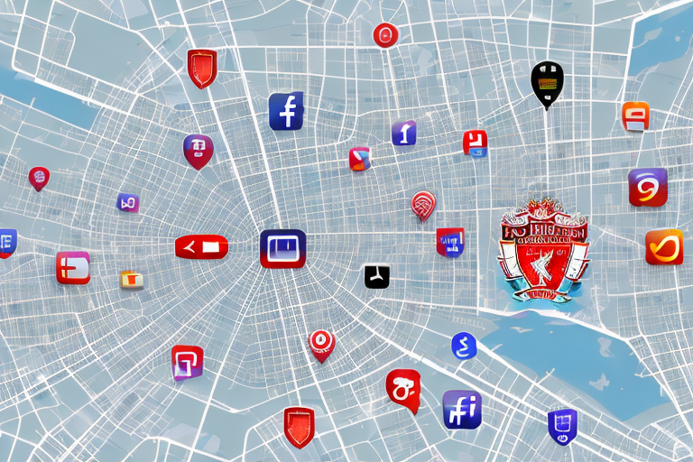 A digital map highlighting iconic landmarks of liverpool